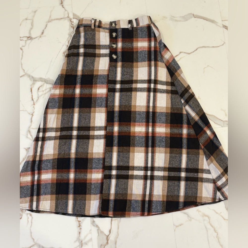 Plaid A-Line Skirt with Button Details